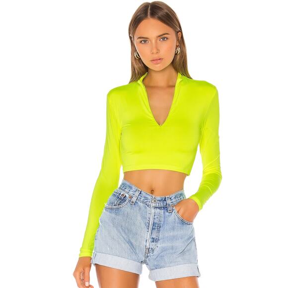 superdown Nicky Zip Crop Top in Neon Yellow NWOT Size Small - Picture 1 of 3